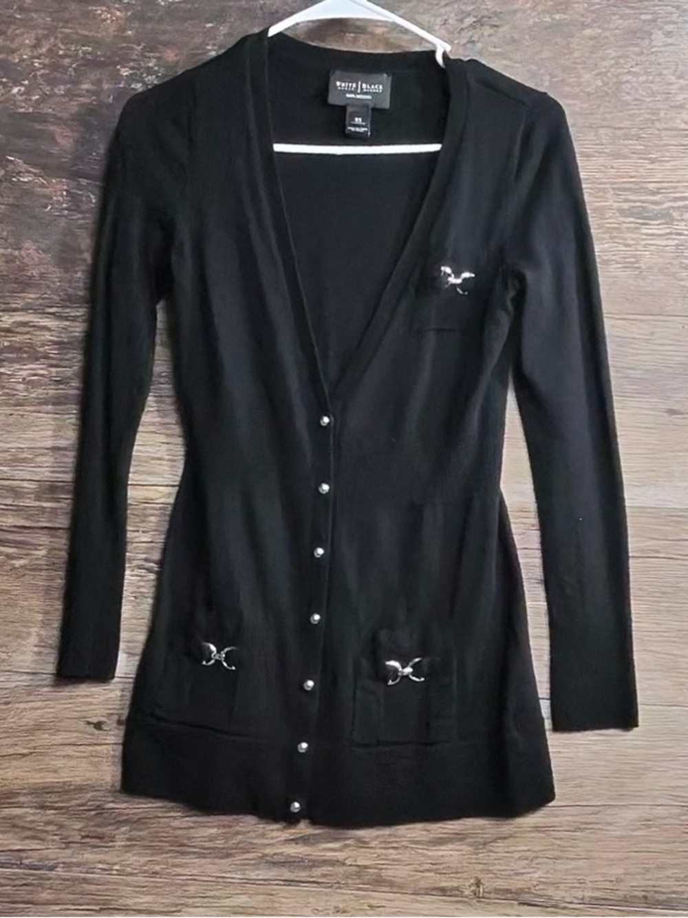 White House Black Market Merino Wool Black Button-Front Long Cardigan
